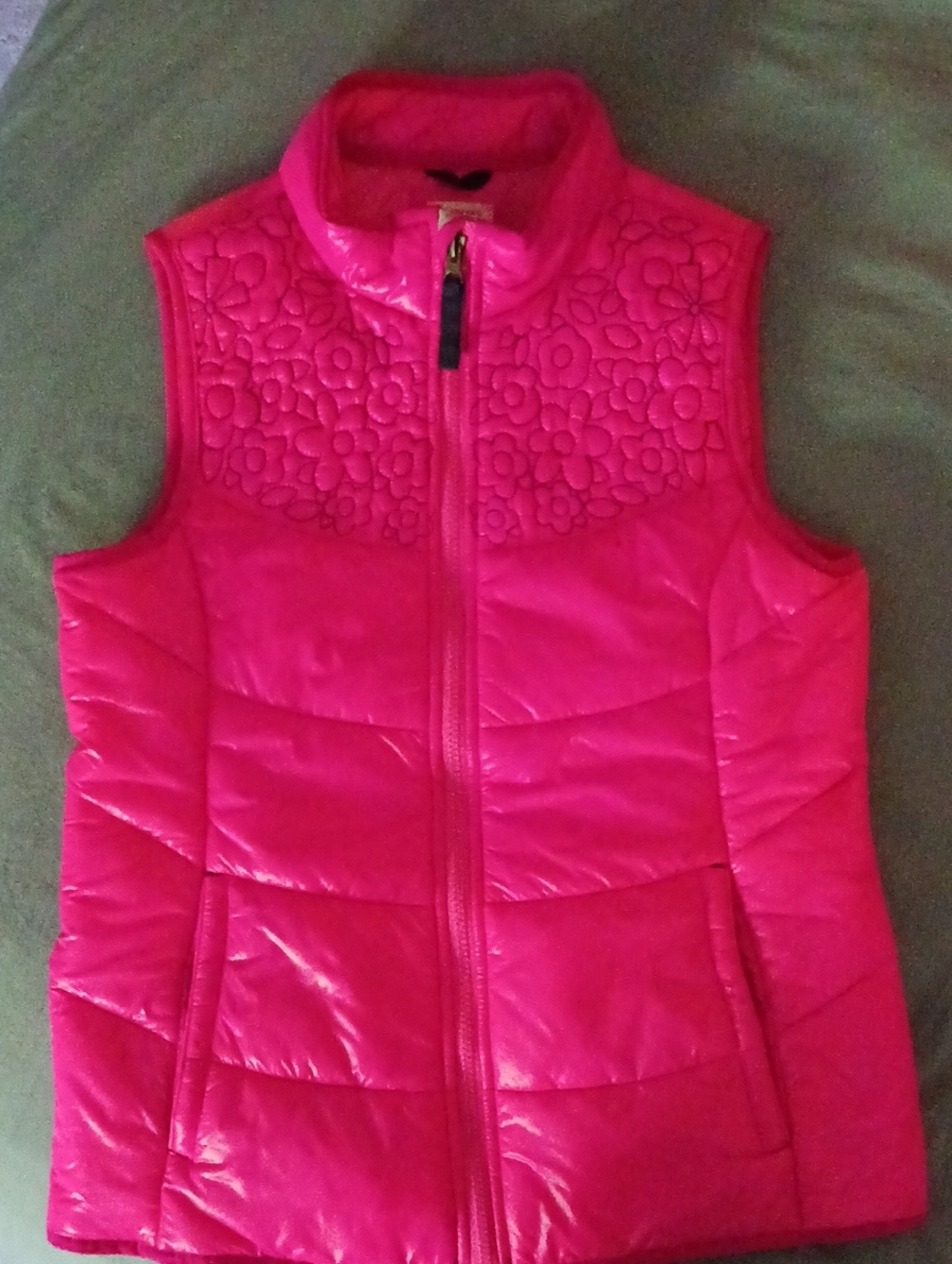 NEW Lands' End Kids Hot Pink Quilted Floral Yoke Puffer Vest